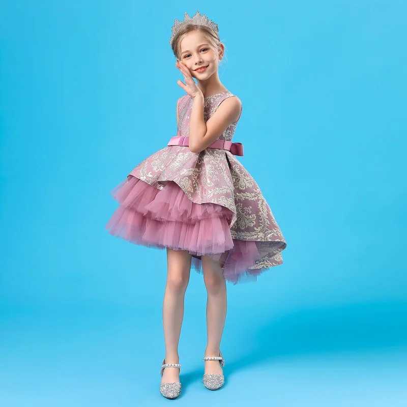 Layered Vintage Embroidery Baby Girls Princess Dress For Par Performance Elegant Kids Clothing 1-8 Years Z250214