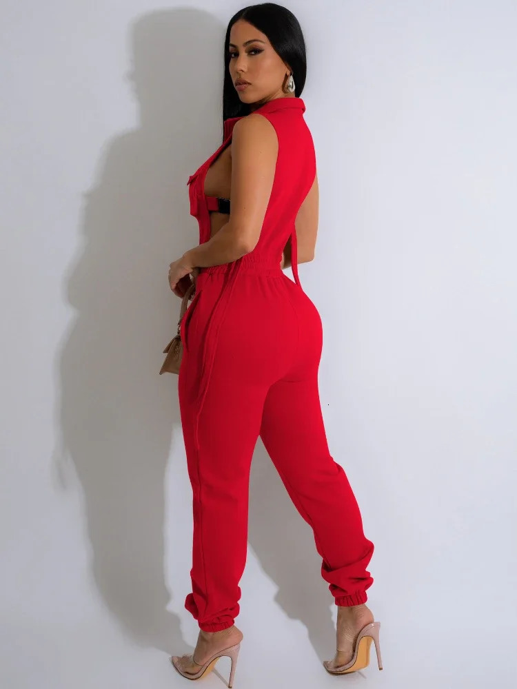 Leosoxs Women Single Breasted Pocket Front Buckle Open Side Active Jumpsuit Chic Fashion One Piece Suit Romper Playsuit 250213