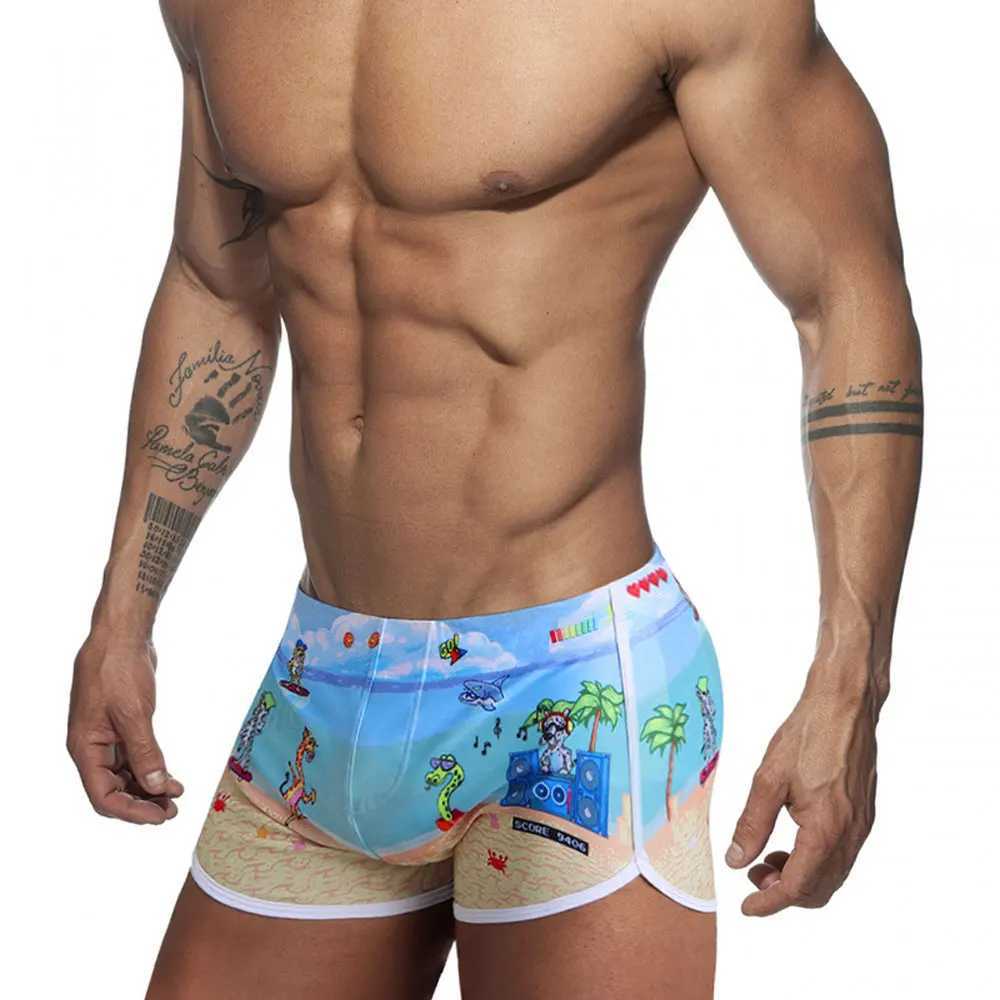 New swim trunks mens sexy boxing shorts surfing and beach sports mens swim trunks swimsuit blue print W250214