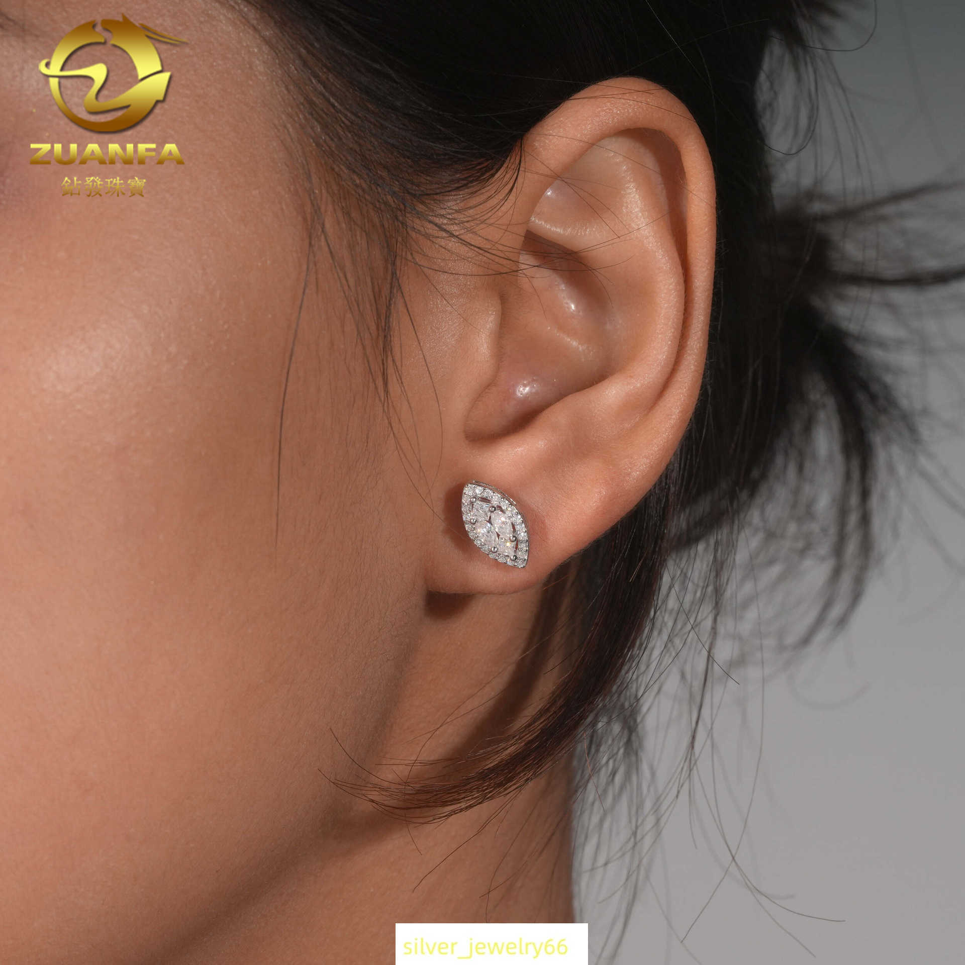 Diamond hair high-end earrings hot selling hip-hop 925 silver moissanite mens and womens trendy HipHop earring accessories