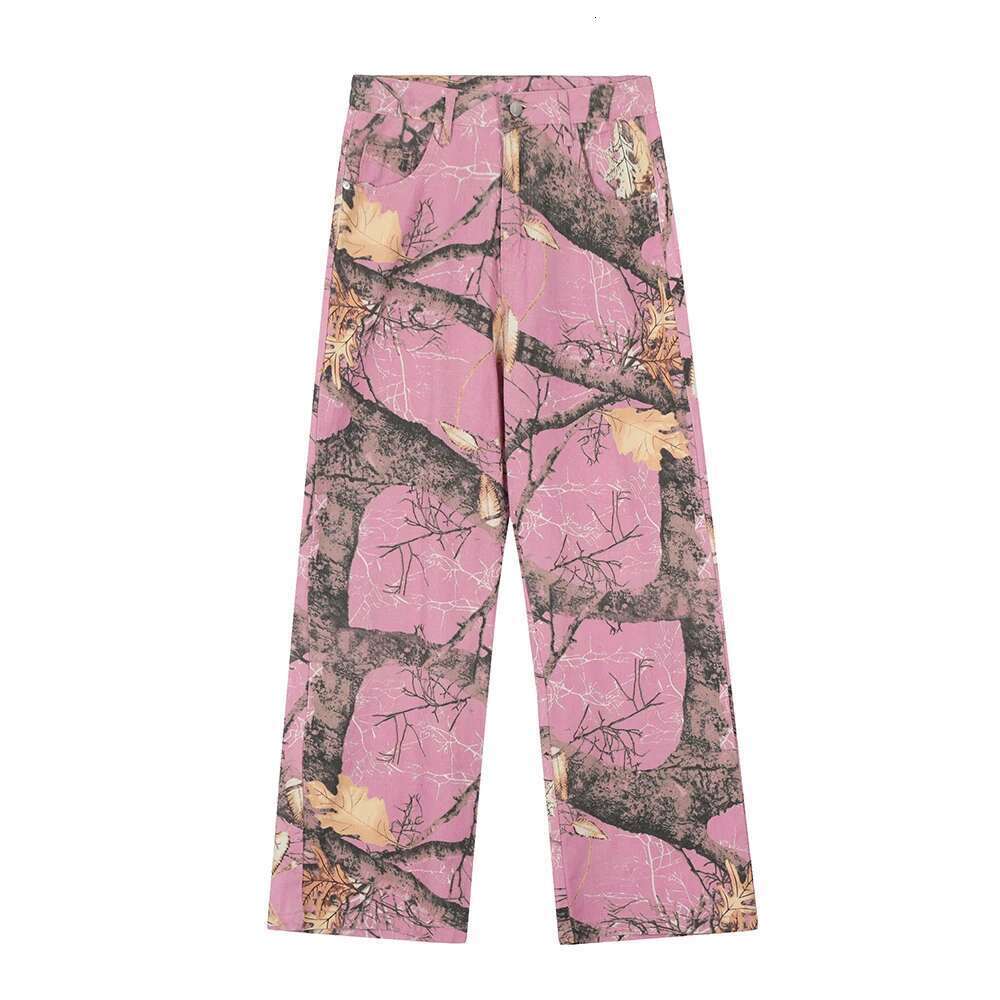 Haruku Branches Patchwork Baggy Cargo Pants For Men And Women Streetwear Straight Retro Casual Denim Trousers Oversized