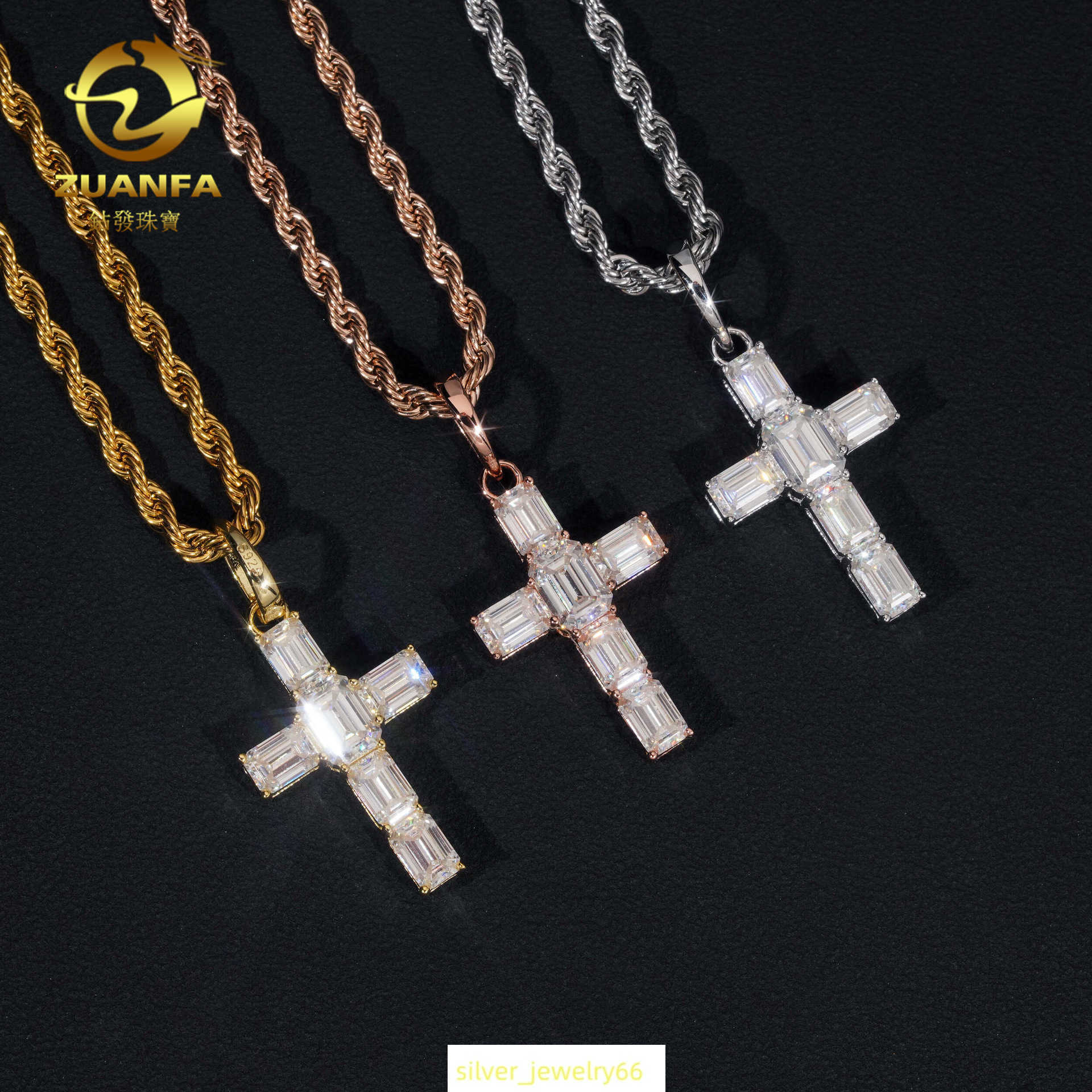New cross hip-hop pendant 925 silver inlaid moissanite personalized fashion style mens and womens necklace accessories