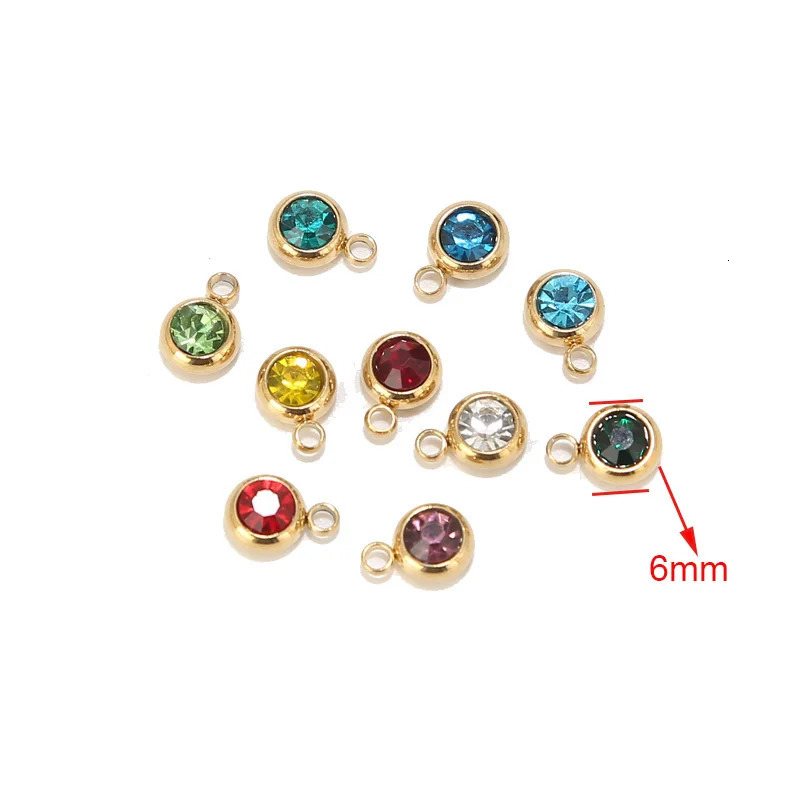 50pcs Stainless Steel 6mm Birthstone Charms 250214