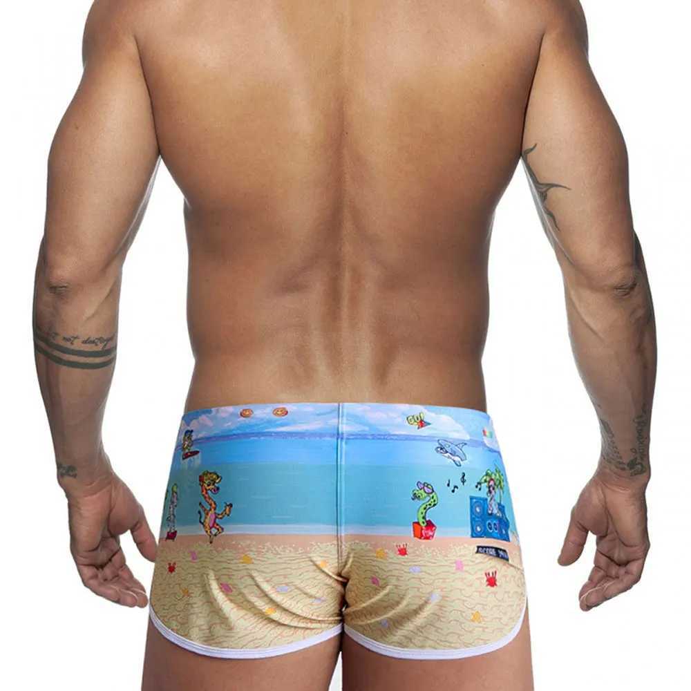 New swim trunks mens sexy boxing shorts surfing and beach sports mens swim trunks swimsuit blue print W250214