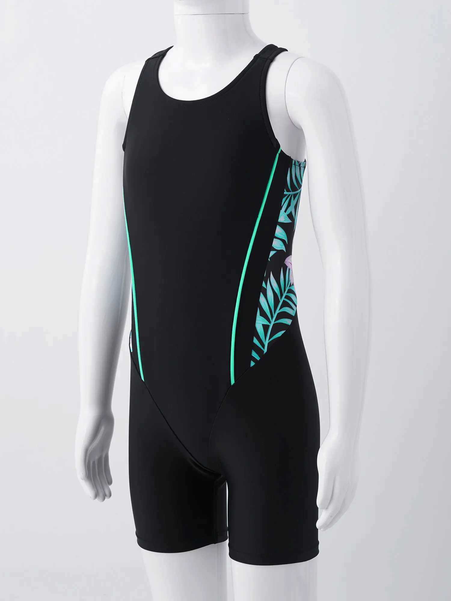 Kids Girls One-piece Swimwear Summer Sleeveless Open Back Print Short Jumpsuit Bodysuit for Beach Pool Swimming Bathing Suit Z250214