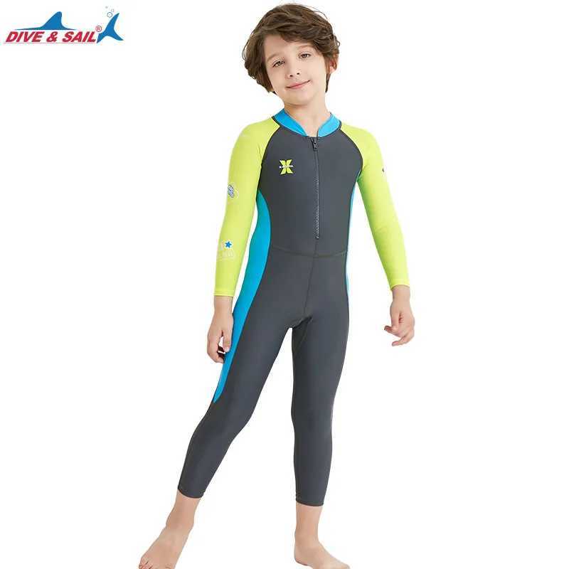 Neoprene glue summer childrens wetsuit outdoor long-sleeved one-piece swimsuit sunscreen quick drying medium children swimsuit Z250214