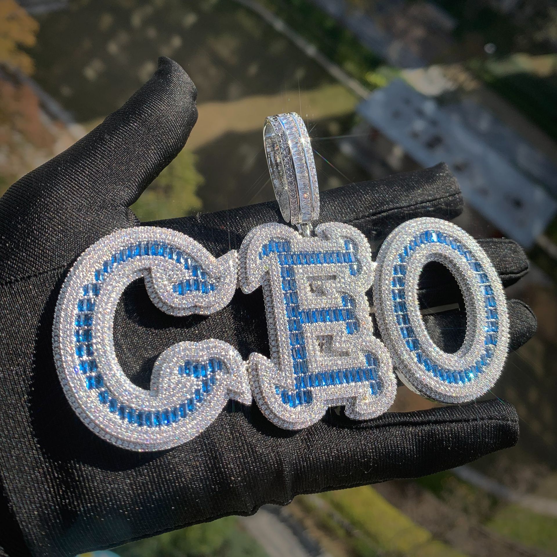 DIy Hip Hop Men Pendant A-Z Custom Name Letters Pendant Necklace Blue 5A T Zircon Rap Jewelry