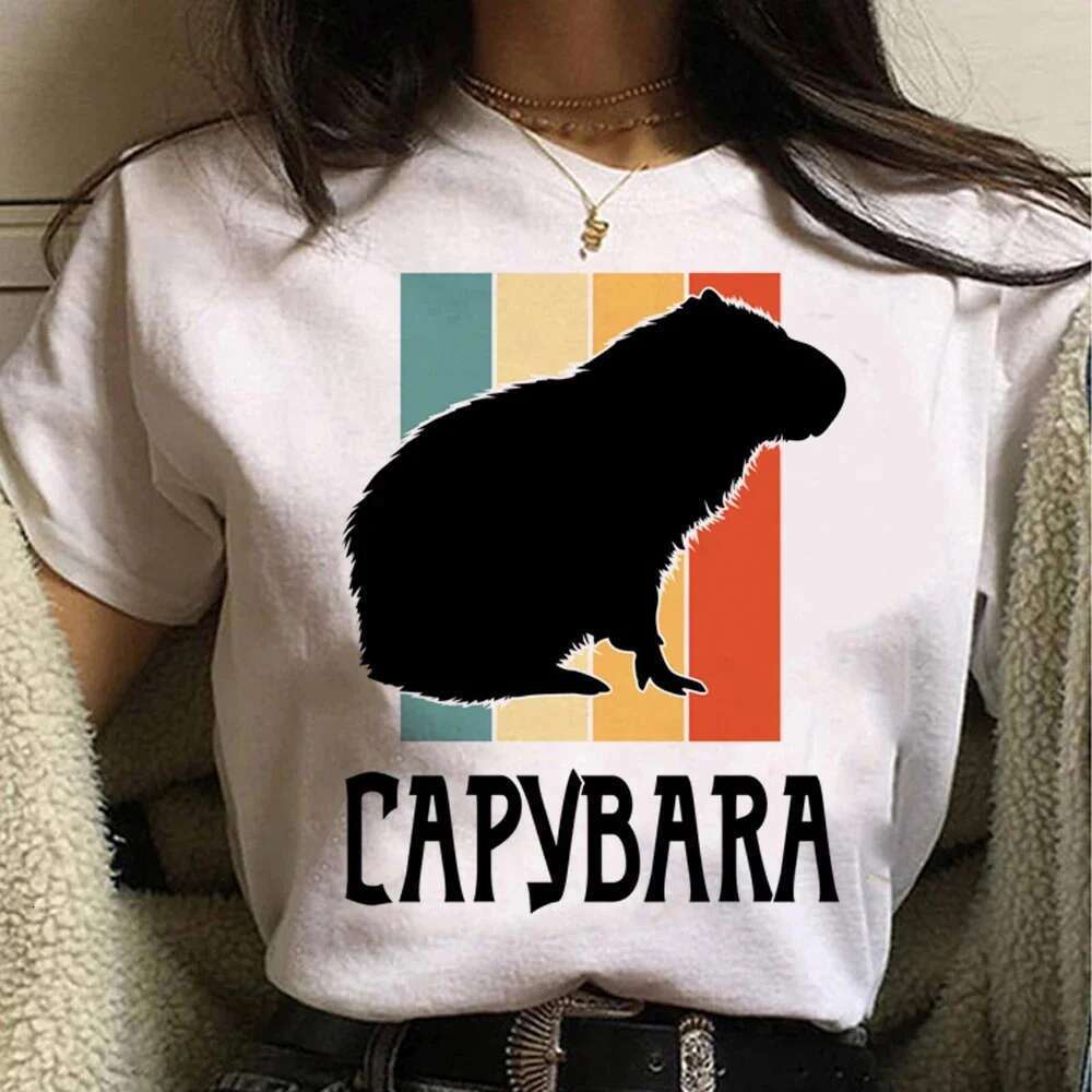 Capybara T-Shirt Funny Capy Birthday Graphic Casual Plus Size Women Vintage Cartoon Print Streetwear Short Sleeve Tees