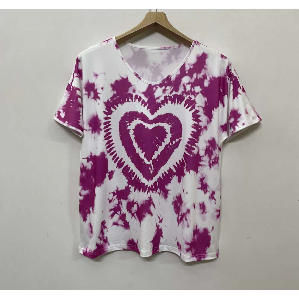 Plus-Size Fashion Printed T-Shirt V-Neck Short-Sleeved T-Shirt Women's Plus-Size Clothing