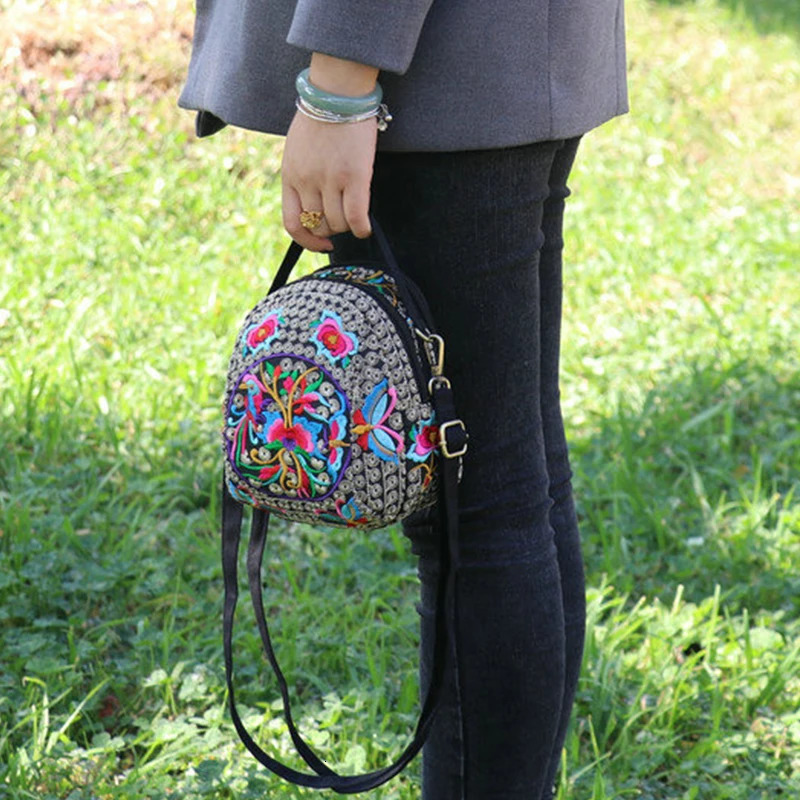 Womens Floral Embroidered Backpack Summer Travel Shoulder Rucksack Gift Floral Backpack Rucksack Bohemian 250214