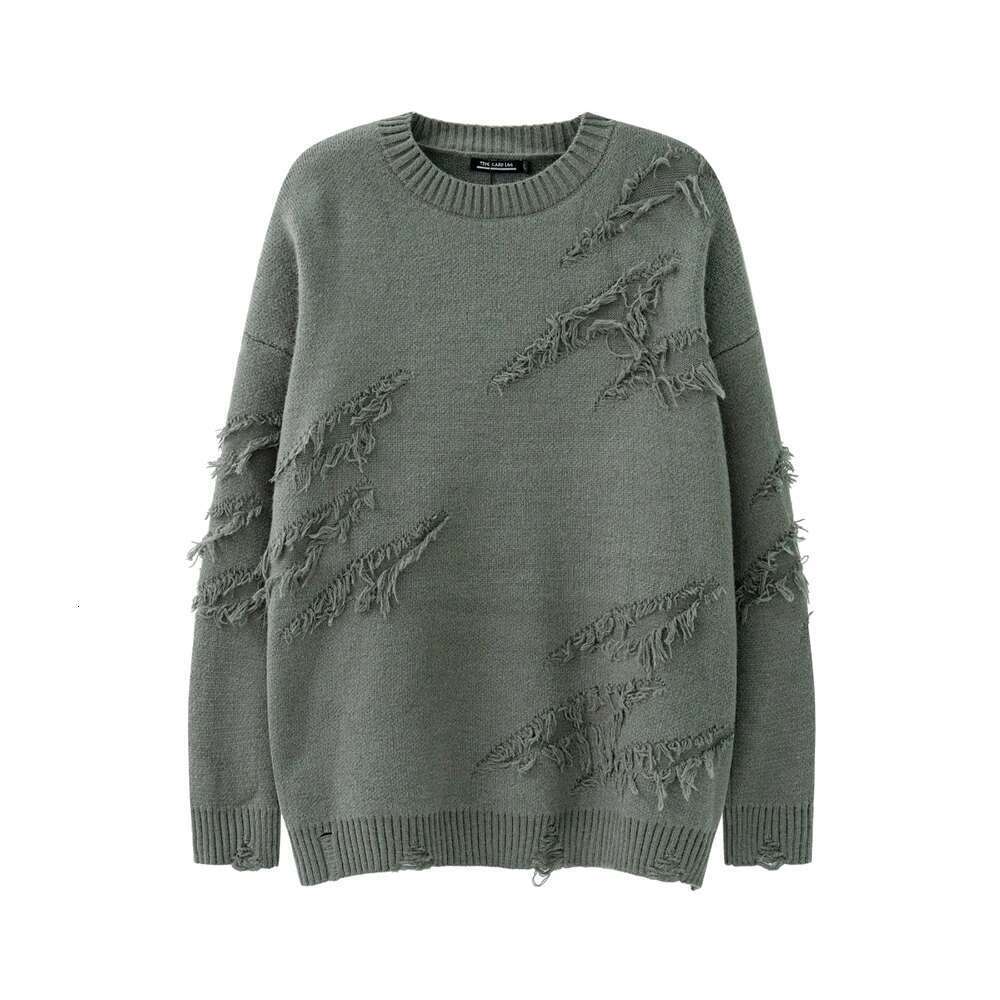 New Ripped Solid Casual Knitted For Men And Women Crew Neck Streetwear Pullover Wool Clothes Oversized Loose Sweater