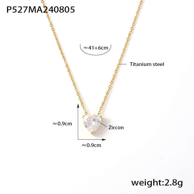 New niche love zircon pendant, layered collarbone chain, women's minimalist temperament, titanium steel gold-plated necklace