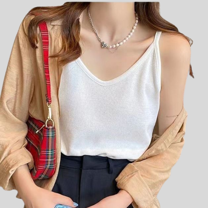 New suspender vest women's summer wear waffle loose top slim sleeveless bottoming shirt t-shirt