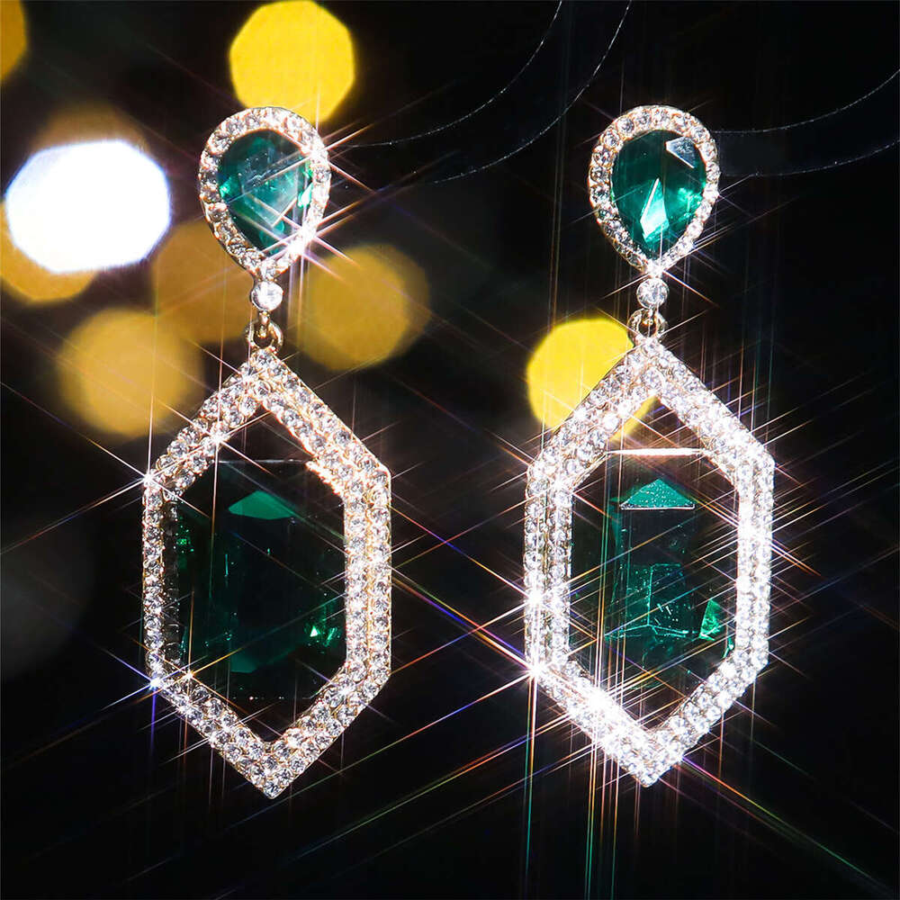 Temperament colored glass rhie earrings with exaggerated female personality, fashionable earrings, temu