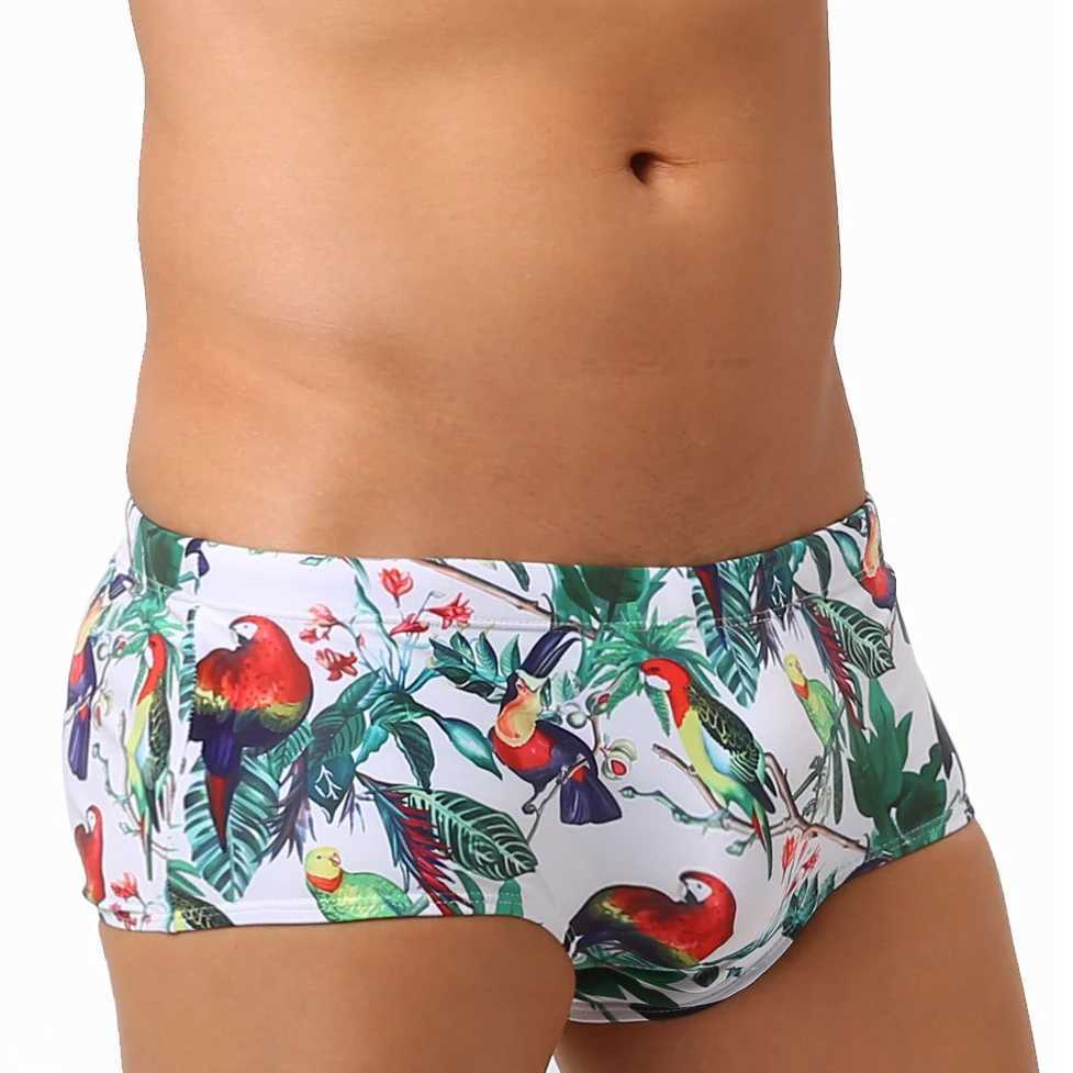 2024 Fashion Bird Print Swimwear Men Swimming Trunks Sexy UXH Push Up Pad Swimsuit Mens Swim Briefs Mens Bathing Suit Beachwear W250214