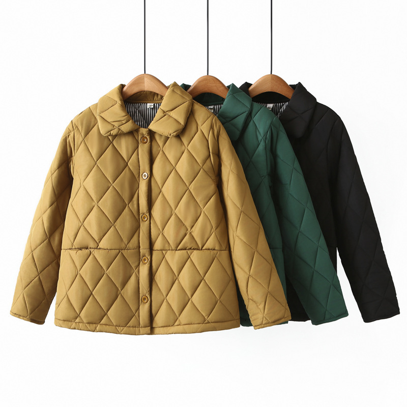 Plus Size Women Parka Winter Wear Fashion Loose Thin Argyle Lapel Cotton-Padded Coat 5213