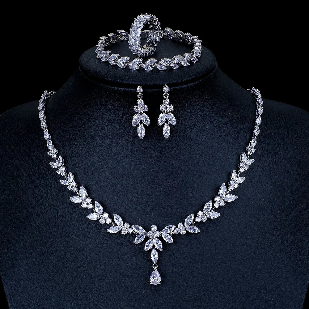 Quick view Wish list Brilliant Cubic Zirconia Necklace Set Earrings Rings Women CZ Light Drop Bridal Wedding Jewelry Sets 250213 Z260313