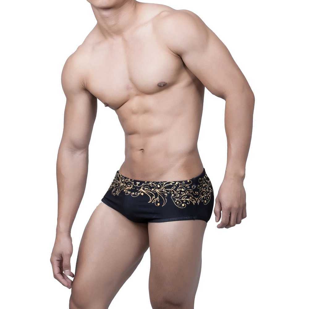New Swimwear Floral Mens Swimming Trunks for Sunbath Low Waist Sexy Swim Shorts Mens Swimsuit Hot W250214