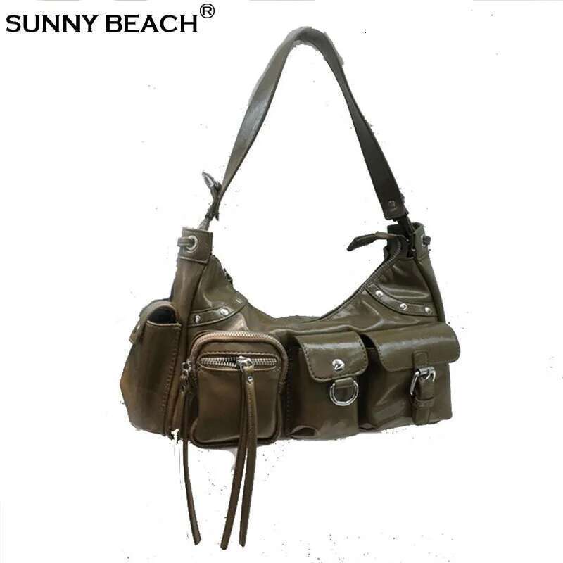 Vintage Moto Bags Pockets Shoulder Bag Women Casual Crossbody PU Leather Handbag