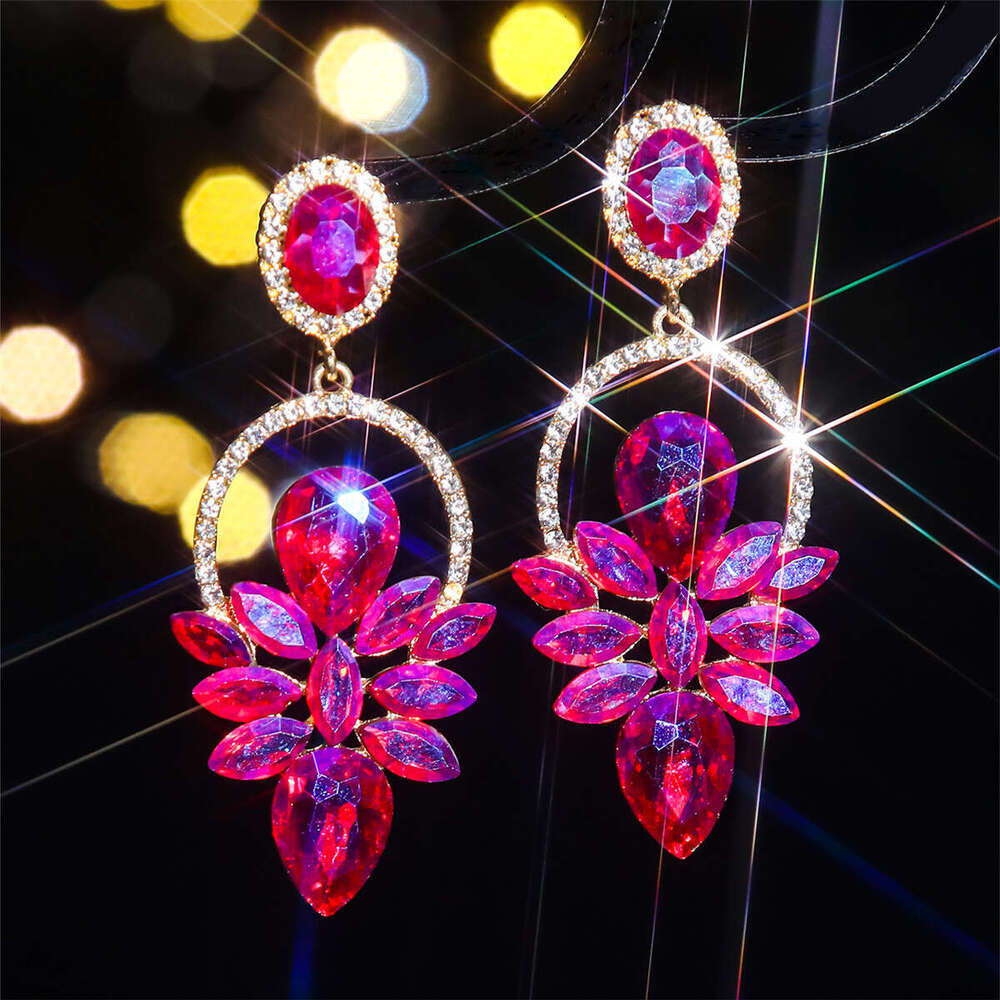 High end colored glass rhie with feminine style, exaggerated earrings, earrings accessories