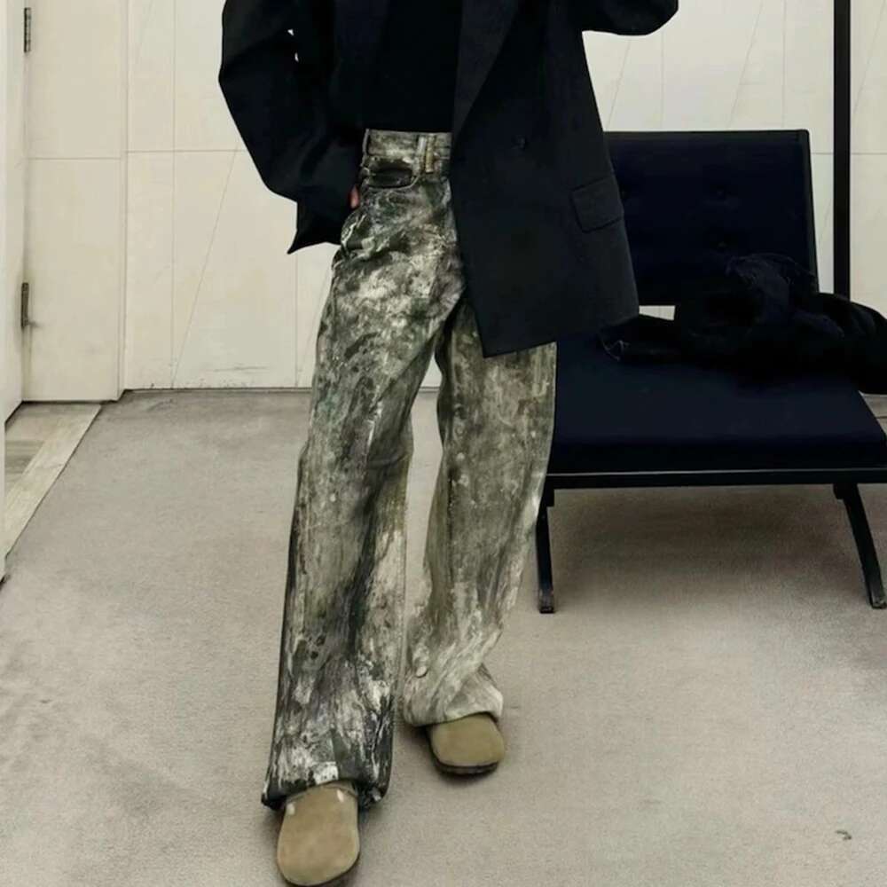 Camouflage Speckled Digital Printed Jeans For Men And Women Straight Casual Baggy Denim Trousers Ropa Hombre Loose Cargo Pants