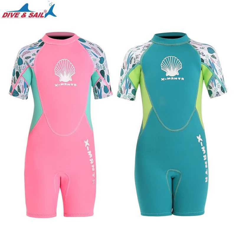 New Childrens diving suit 2.5MM one-piece warm winter swimming suit girls short-sleeved snorkeling and surfing jellyfish suit Z250214-1