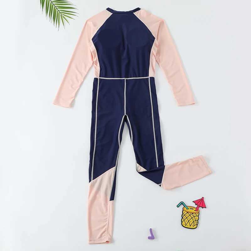 Girls Swimwear Rash Guard Bathing Suit One Piece Girl Fused Swimsuits Sports Teenagers Long Sleeves Wetsuit Beach Holiday Z250214