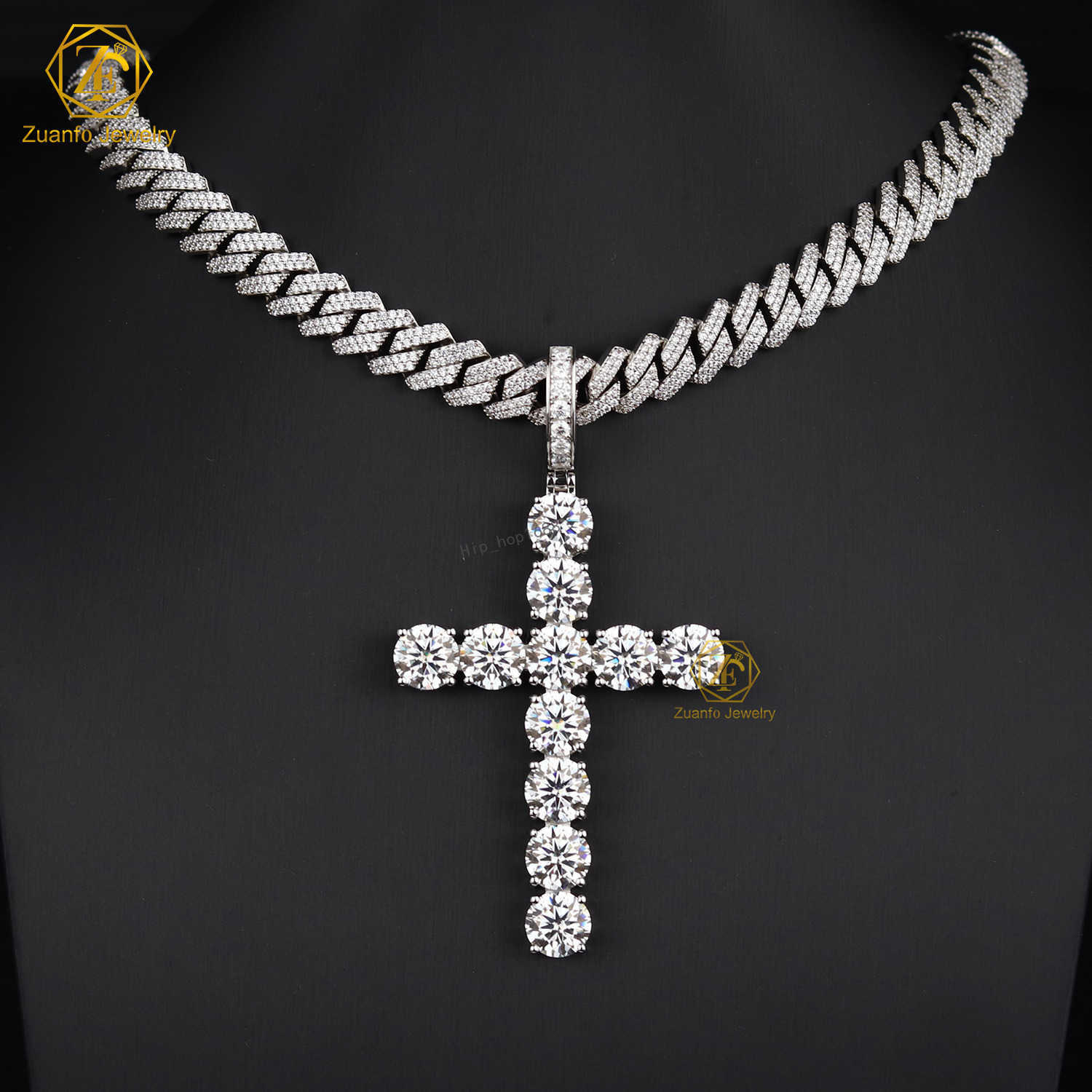 Large 10mm Moissanite Diamond Tester Cross Pendant 925 Silver Hip Hop Rock Iced Look Lucky Customizable Charms Custom Accepted