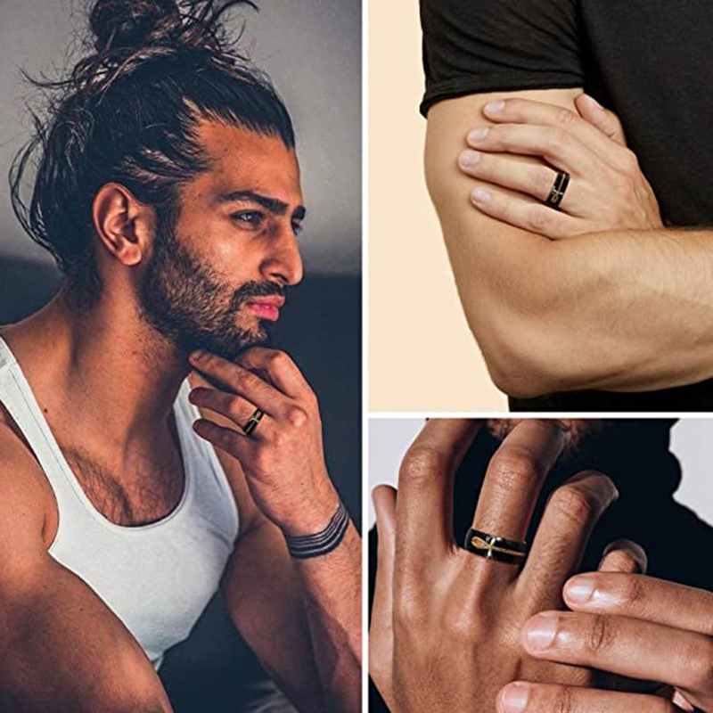 Men's Stainless Steel Black Removable Cross Ring Key of Life Protection Amulet Ring JZ000A5