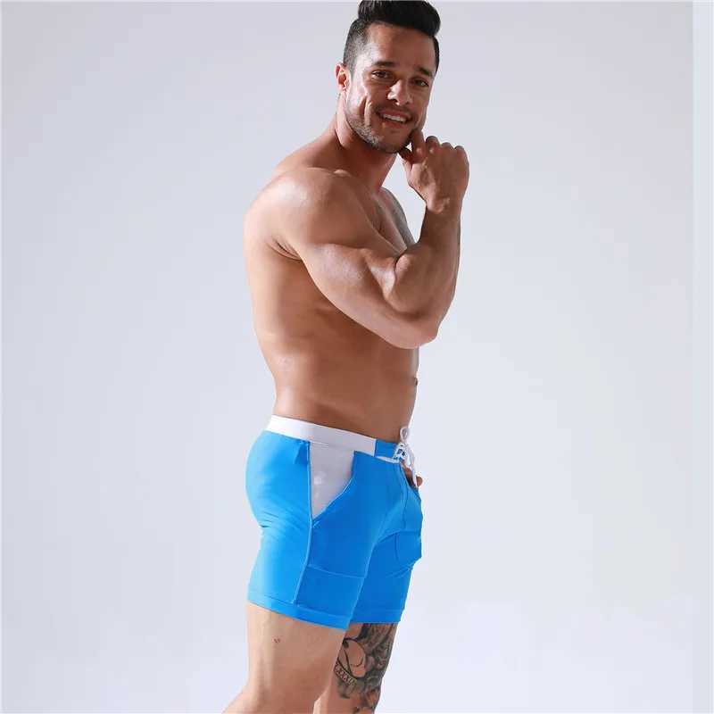 Sexy Mens Swimwear Shorts Summer Quick Dry Swimming Trunks Surf Board Shorts Boxer Briefs Tethered Swimsuit Beachwear 2025 New W250214
