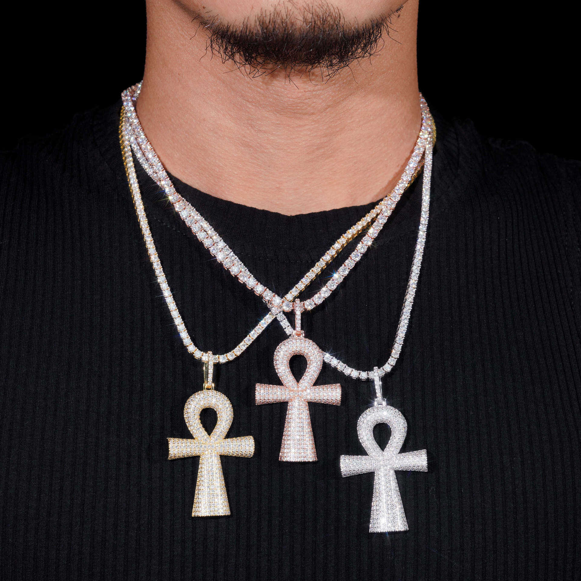 Zuanfa new S925 silver moissanite cross hip-hop style pendant personalized fashion accessory