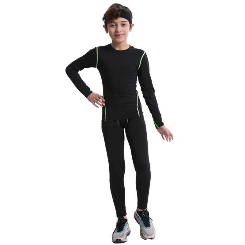 Kids Boy Sports Base Layer Compression 2 Pieces Set Quick Drying Thermal Underwear Running Suit Z250214