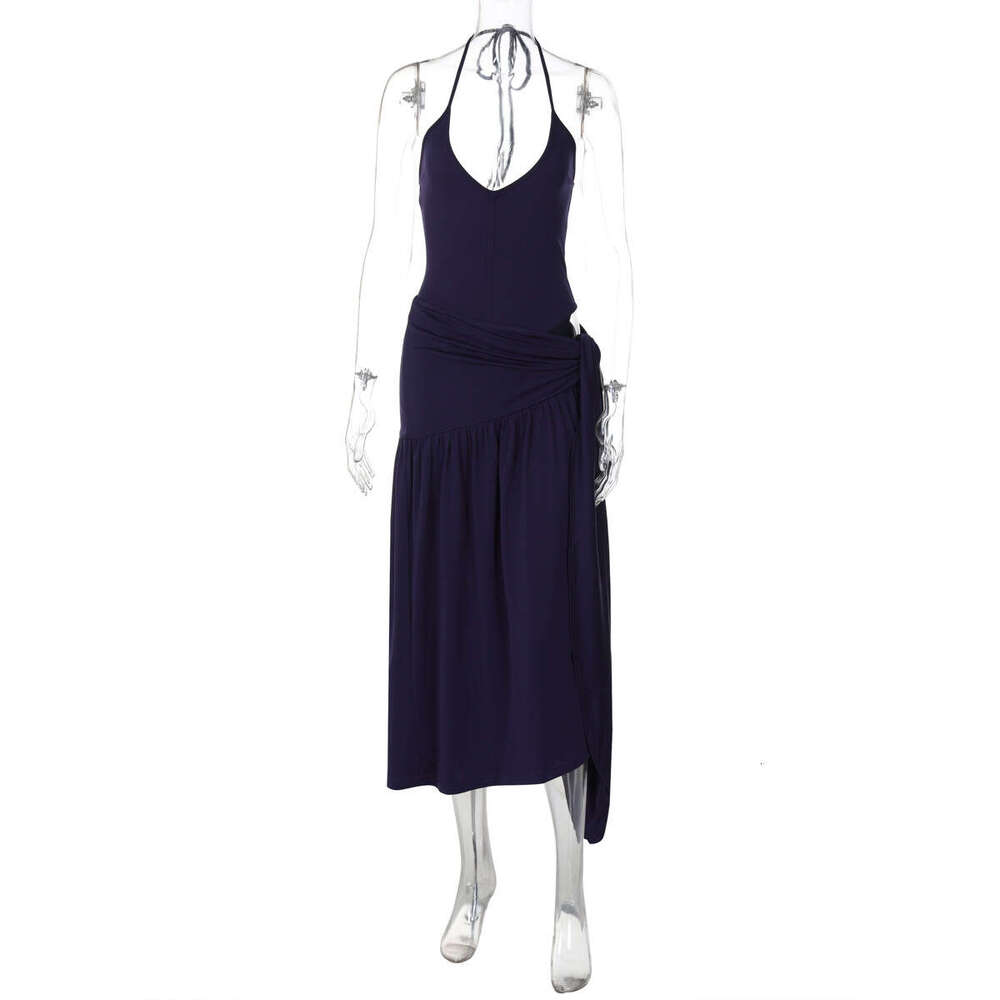 European American women's autumn product fashionable and sexy backless jumpsuit slim fit lace up skirt set wholesale 2025 new casual versatile fa