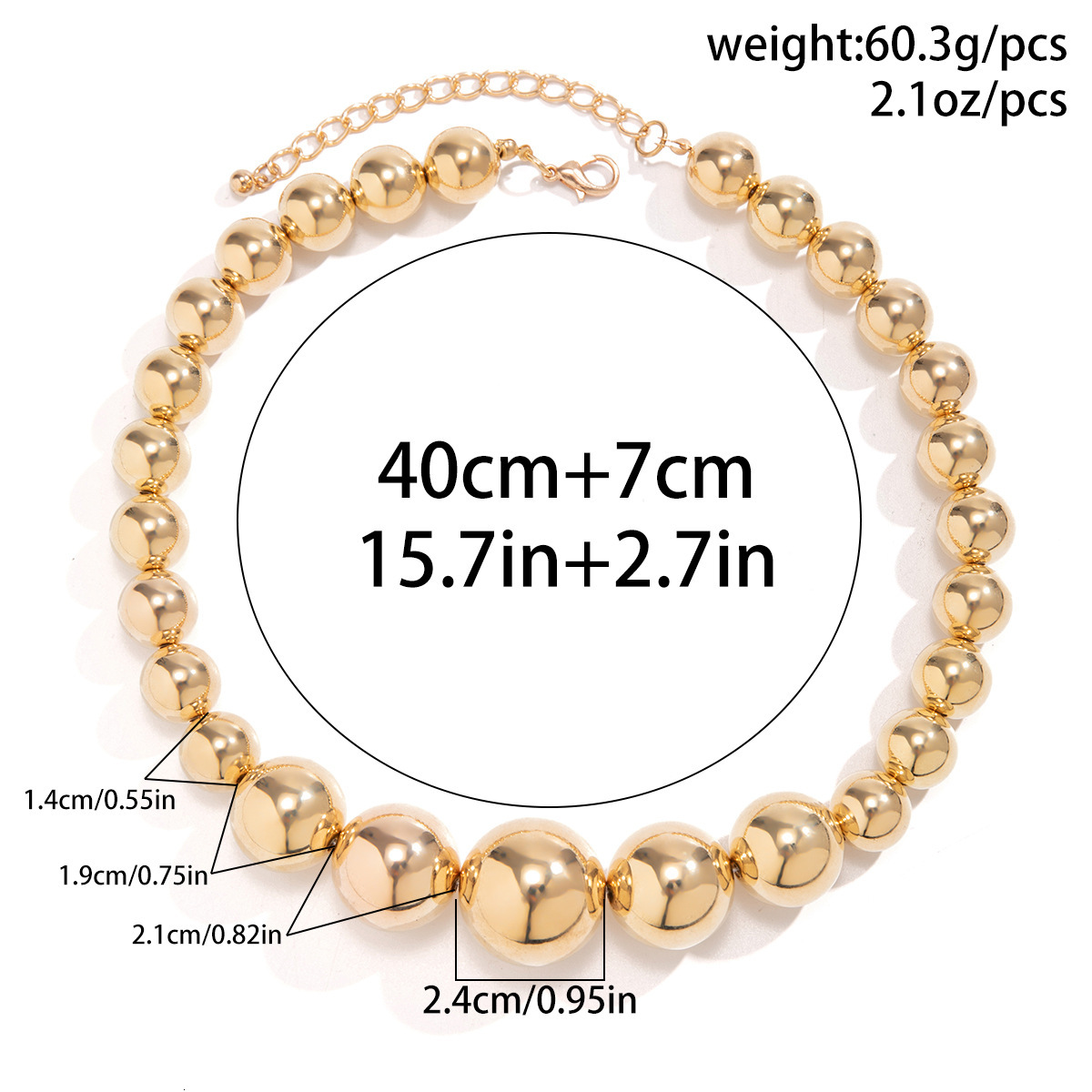 Jewelry fashion Punk Style Geometric Beads Personalized Minimalist Size Beaded Neckchain designer Necklace Ornament
