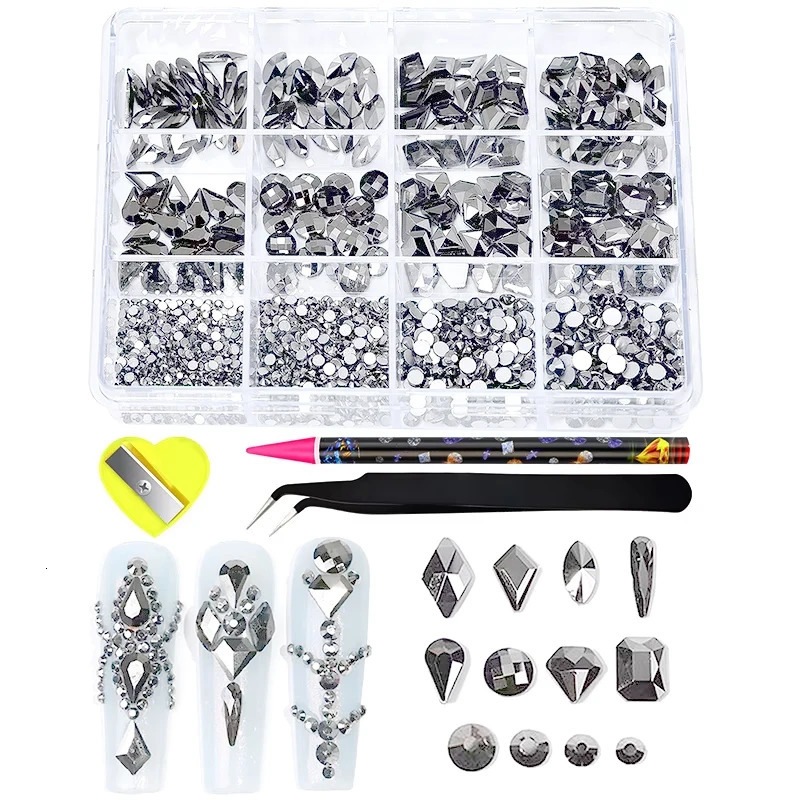 12 Grid Diamond Jewelry Set Nail Jewelry Decorations Shiny Rhinestone Nail Stickers for DIY Nail Art Accessories 250214