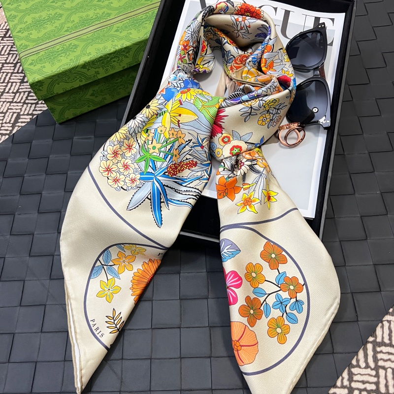 women's square scarf scarves beautiful shawl 100% twill silk material khaki pint letters flowers pattern size: 90cm - 90cm