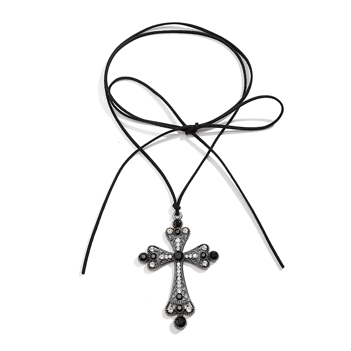 Woman Exaggerated punk style necklace, female niche accessory, cross, rhie drawstring collar, sweet and cool choker