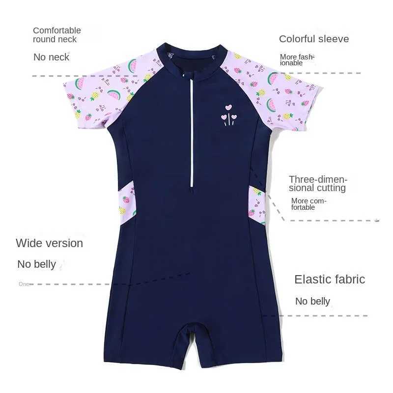 One-piece Swimsuit for Children and Teenage Girls Quick Drying Sun Protection Swimwear Short Sleeve Summer Swimming Suits Z250214