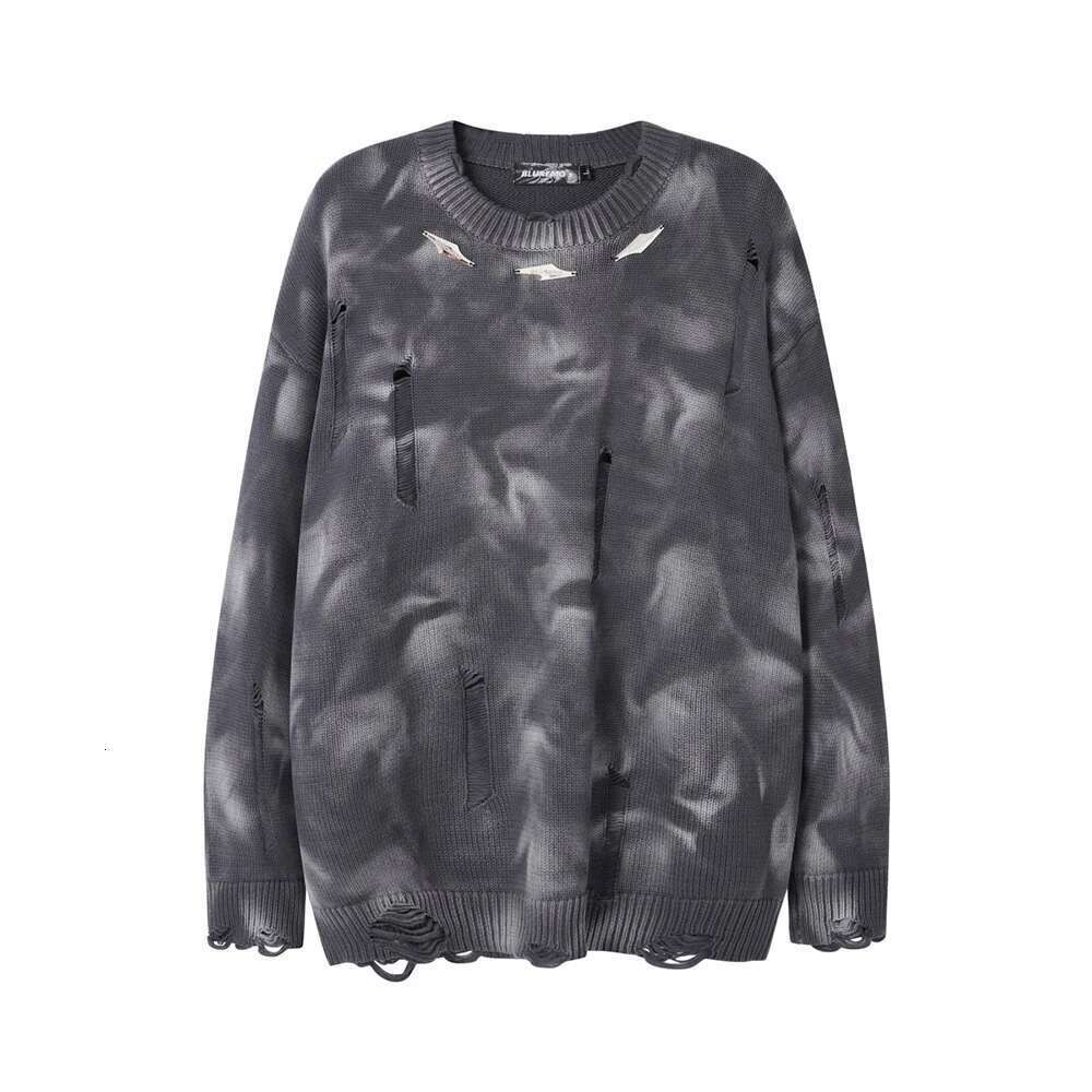 Retro Tie Dye Washed Autumn Men's And Women's Crew Neck Sweaters Long Sleeve Casual Baggy Knitted Clothes Oversized Pullover Top