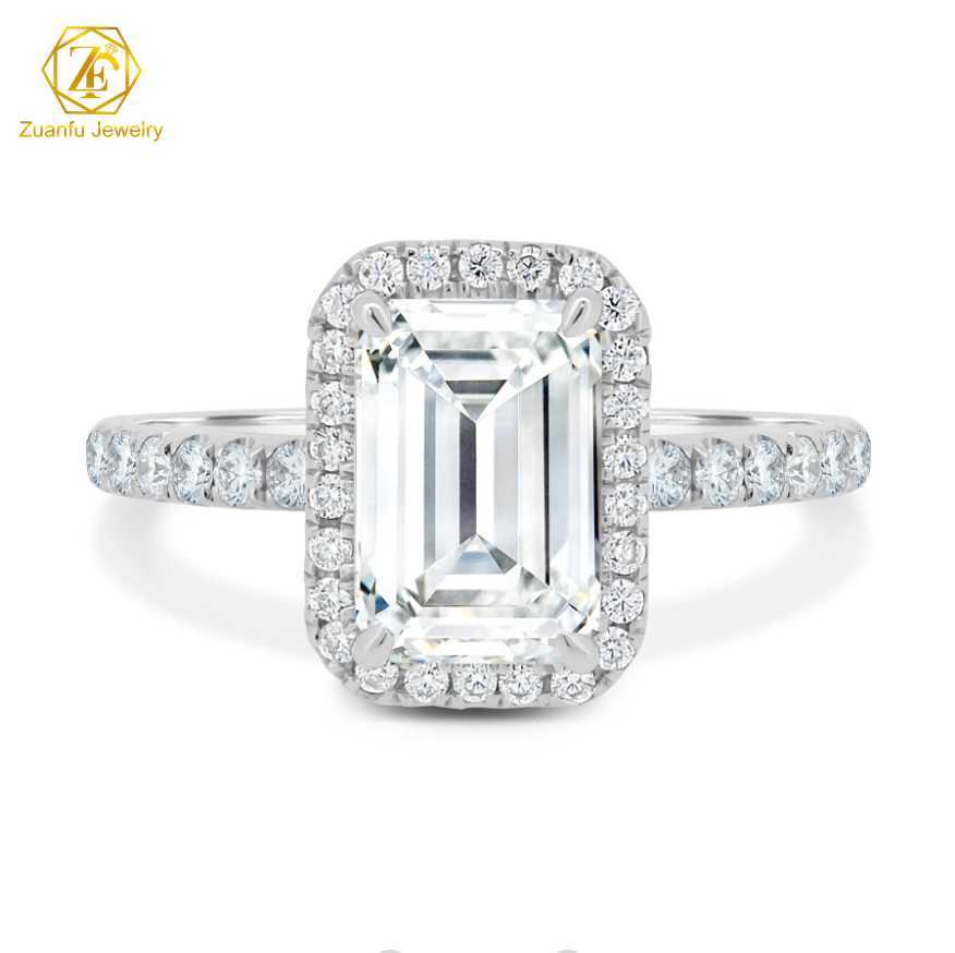 Luxury 3CT Emerald Solid Gold 14K 18K Halo Design IGI GIA Certified Lab Grown Diamond Rings for Engagement Daily Wear