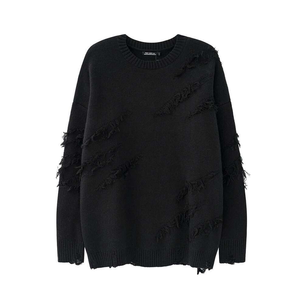 New Ripped Solid Casual Knitted For Men And Women Crew Neck Streetwear Pullover Wool Clothes Oversized Loose Sweater