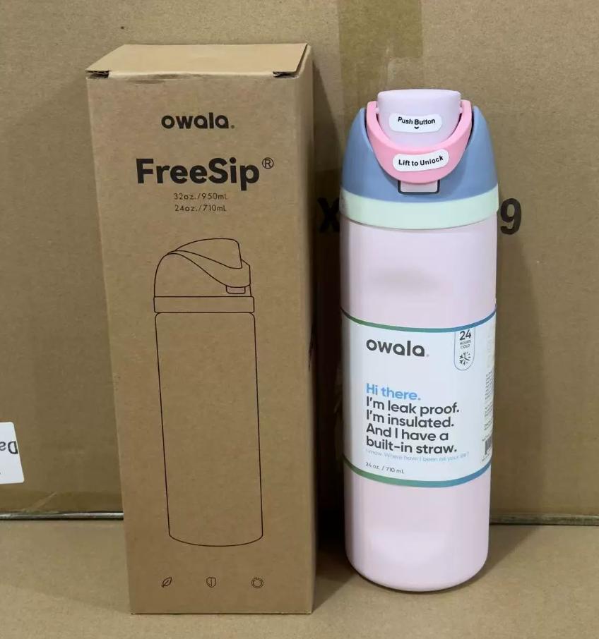OWALA Water Bottles 32Oz Large Capacity Stainless Steel Tumblers Insulated Outdoor Sports Tied And True Pink Bows Cups Bounce Portable Handheld Mugs