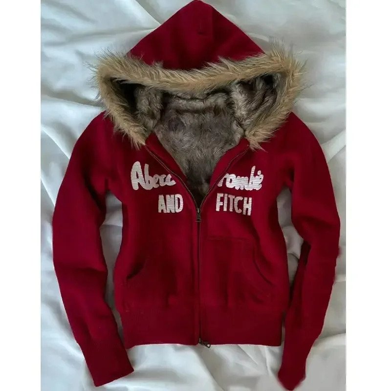 Street vintage alphabet print plus fleece hoodie woman y2k Goth original fashion coat Cardigan Spice casual loose sport 250213