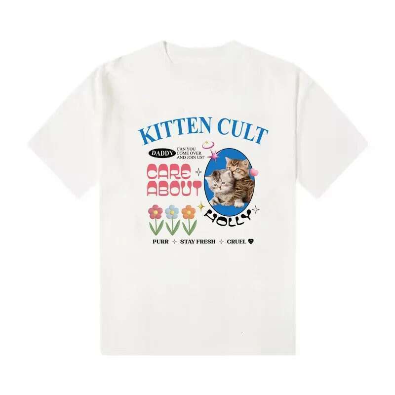 Plus Size Women Tshirt Kawaii Korean Fashion Kitten T-Shirt Cartoon Cute Pastel Cat Shirt Grunge Y2k Aesthetic Graphic Tops