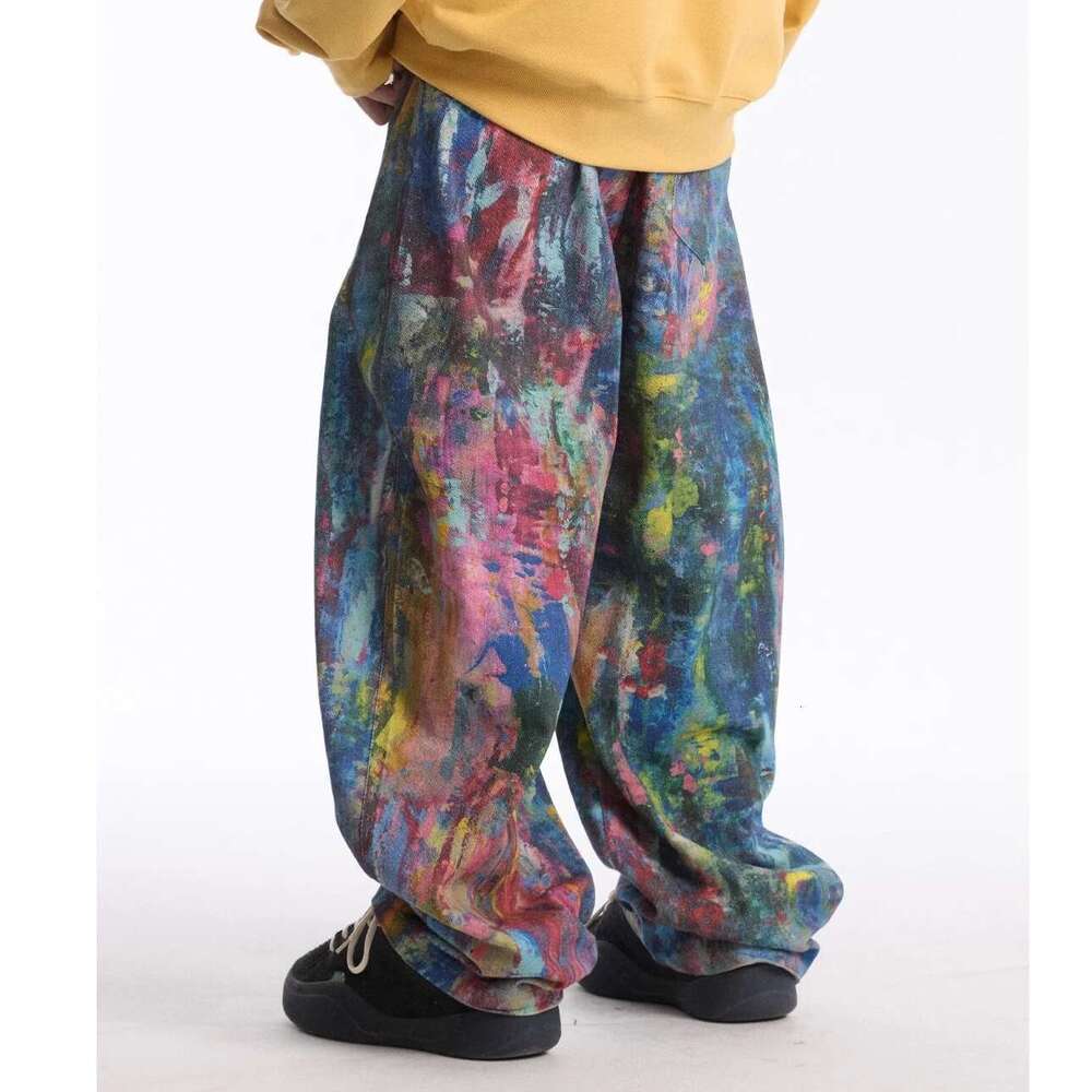 3D Color Printing Splashed Ink Oil Paint Jeans Mens And Womens Streetwear Straight Ropa Hombre Loose Wide Leg Denim Trousers
