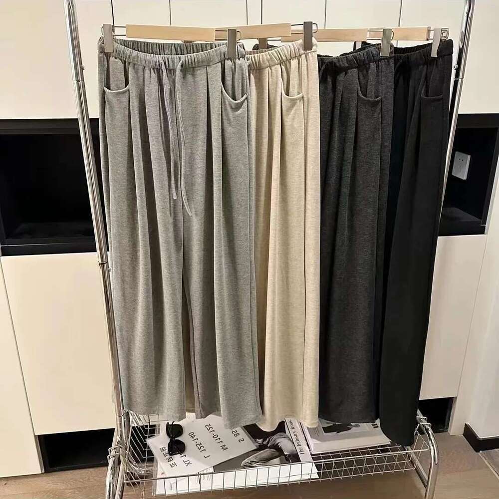 Women's Wide Leg Straight Sweat Grey Beige Black Fall Winter Casual Pant