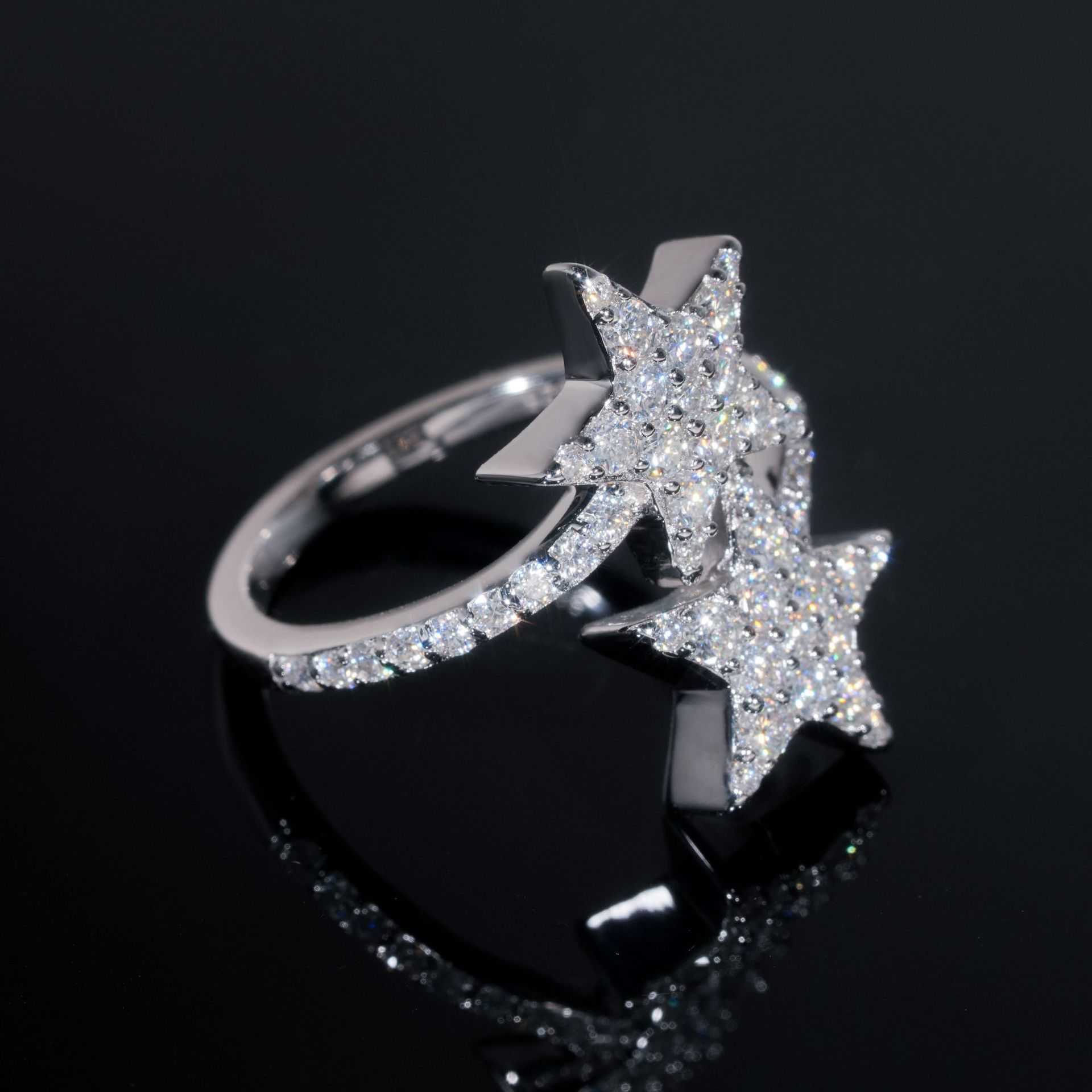 Diamond hair hot selling high-end S925 silver full set D-color moissanite personalized hip-hop style star ring