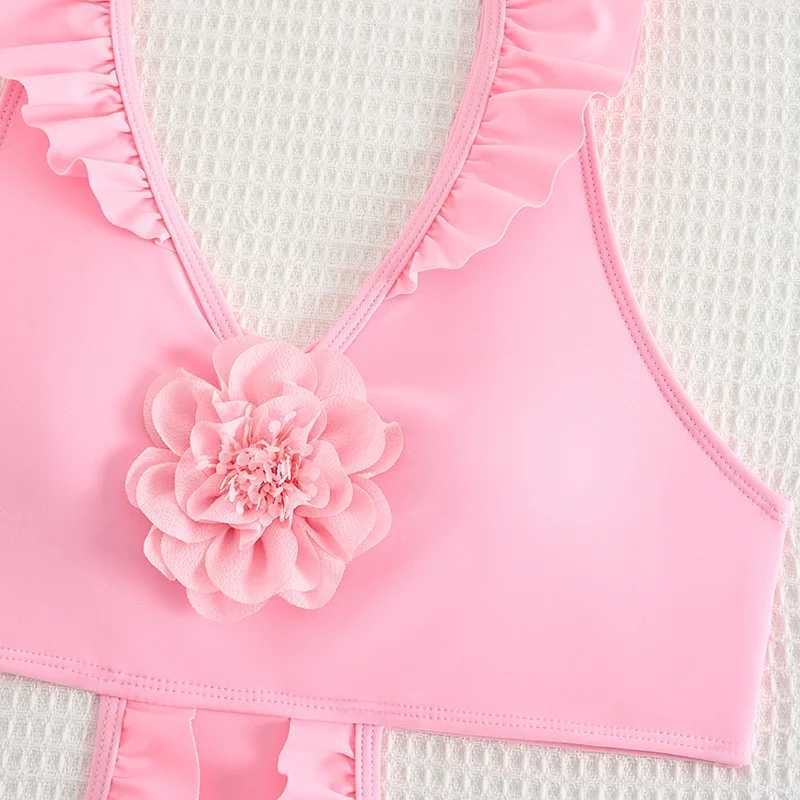 Pink Girls One Piece Swimsuit for Kids Childrens Swimwear 8-12 Years Teenage Beach Wear Cut Out Bathing Suit Flower Bodysuit Z250214