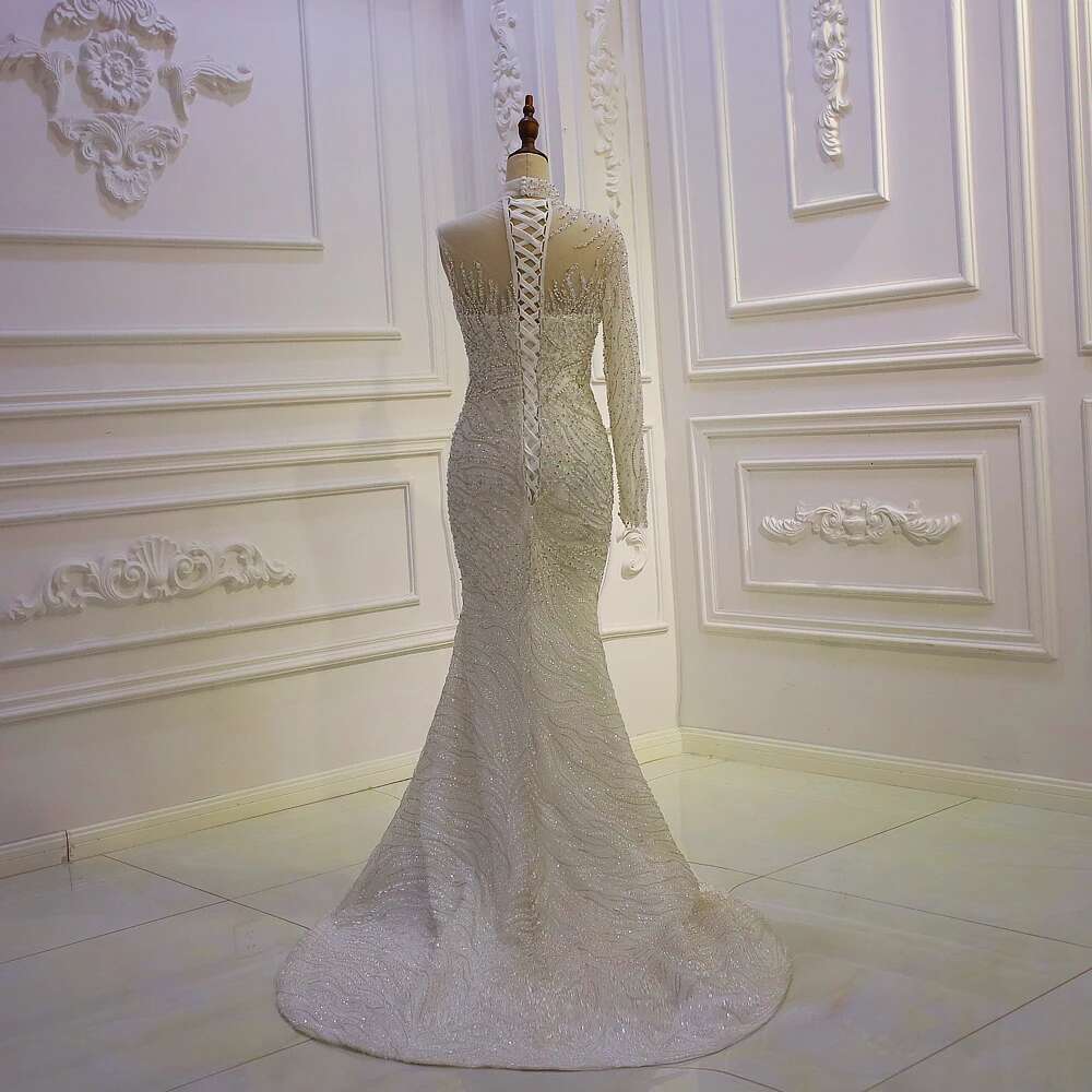Custom One Shoulder High Neck Full Strap Beading Lace 2 in 1 Mermaid Wedding Dress