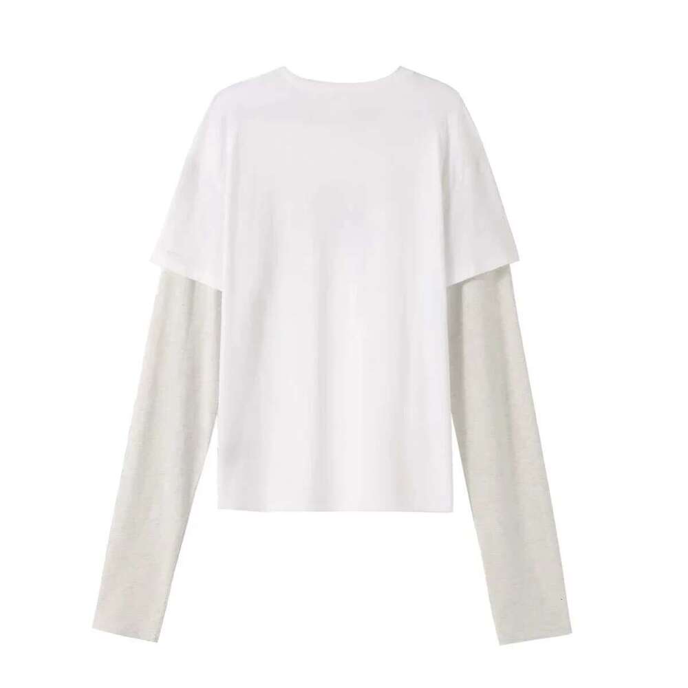 24Fw Fake Two Pieces Long Sleeved Tee Mens And Womens Wings Oversized Washed Cotton Casual Top Tees Round Neck Loose T-Shirt